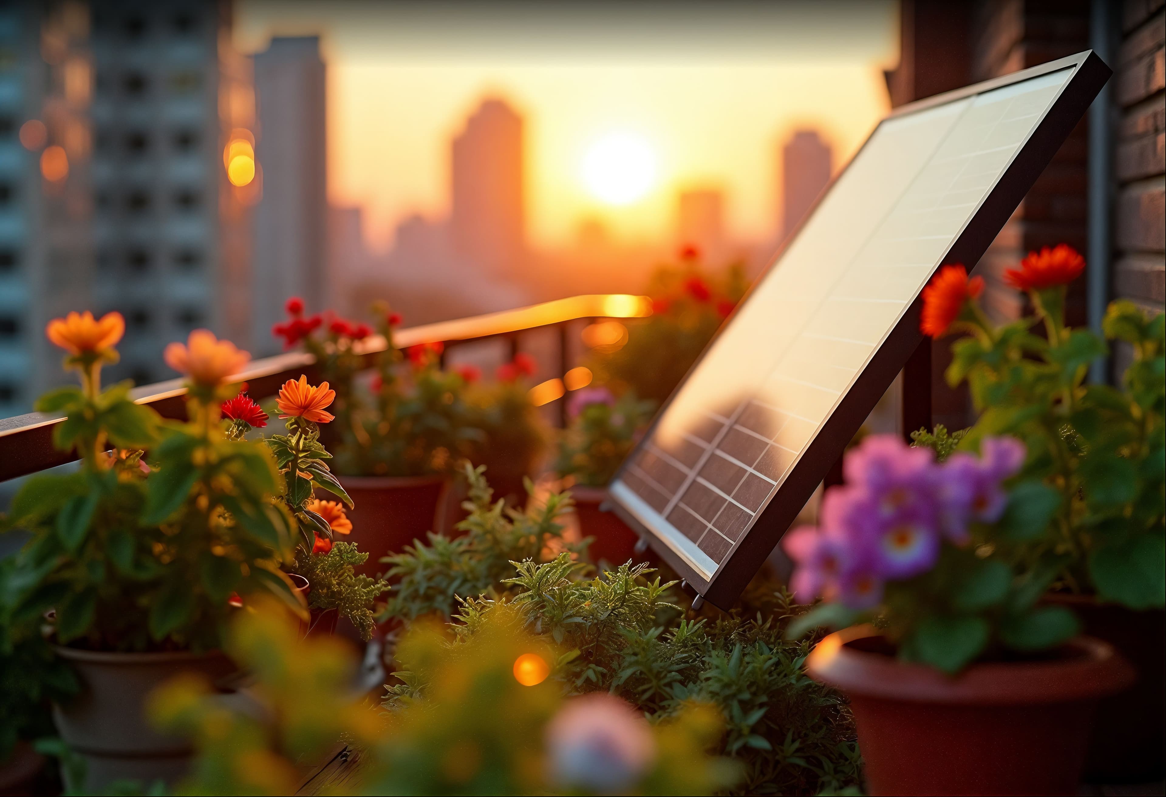 pannello solare su un balcone con dei fiori