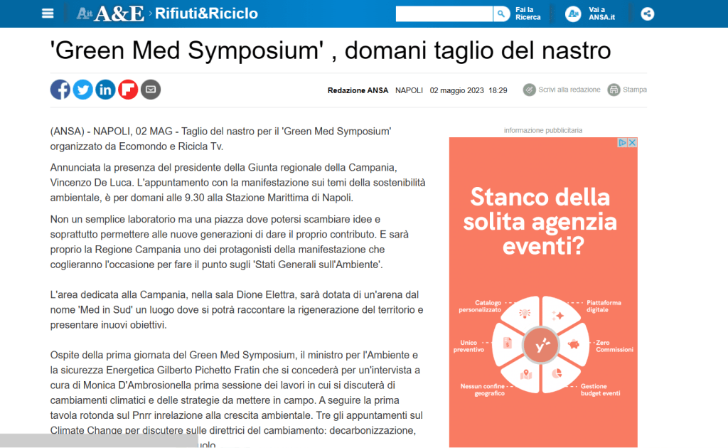 ANSA: Green Med Symposium, domani il taglio del nastro - Green Med Expo & Symposium - 2025 ANSA: Green Med Symposium, domani il taglio del nastro - ansa - Green Med Expo & Symposium - 2025