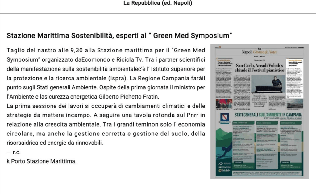 Rassegna Stampa - la repubblica - Green Med Expo & Symposium - 2025