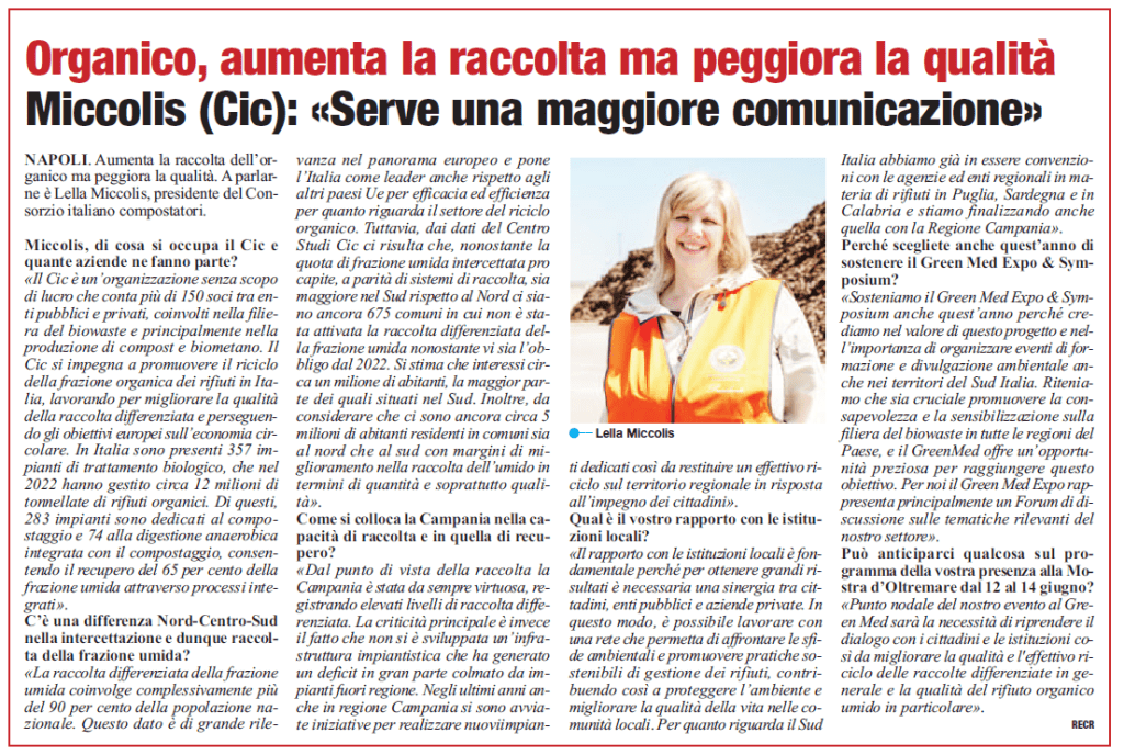 Rassegna Stampa - organico peggiora la qualita Lella Miccolis - Green Med Expo & Symposium - 2025