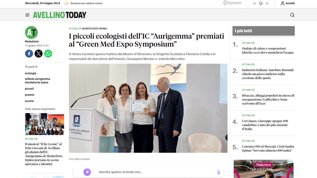 Rassegna Stampa - avellino today - Green Med Expo & Symposium - 2025
