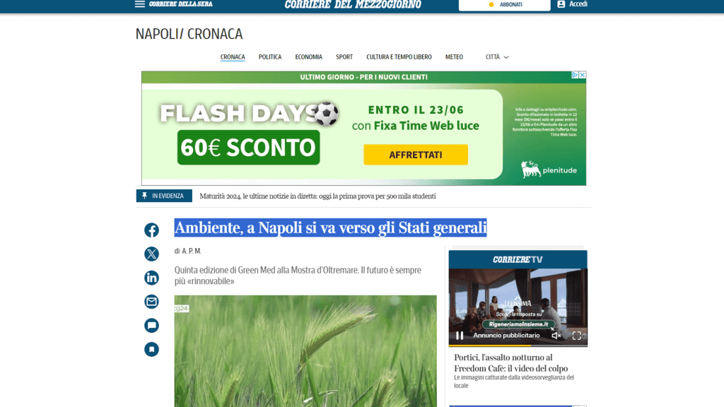 Rassegna Stampa - corriere del mezzogiorno - Green Med Expo & Symposium - 2025