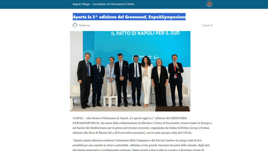 Rassegna Stampa - napoli village - Green Med Expo & Symposium - 2025