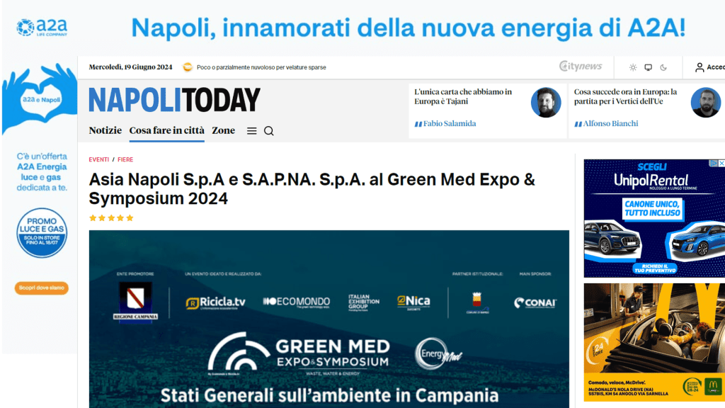 Rassegna Stampa - napoly today - Green Med Expo & Symposium - 2025